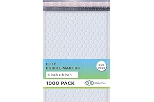 MAILERVIEW White Small Bubble Mailers 4x8 Inch #000 | Thick Padded Poly Bubble Mailer Envelopes | Waterproof Mailing Envelopes | 1000 Pack Bulk | Trading card sports Card Shipping