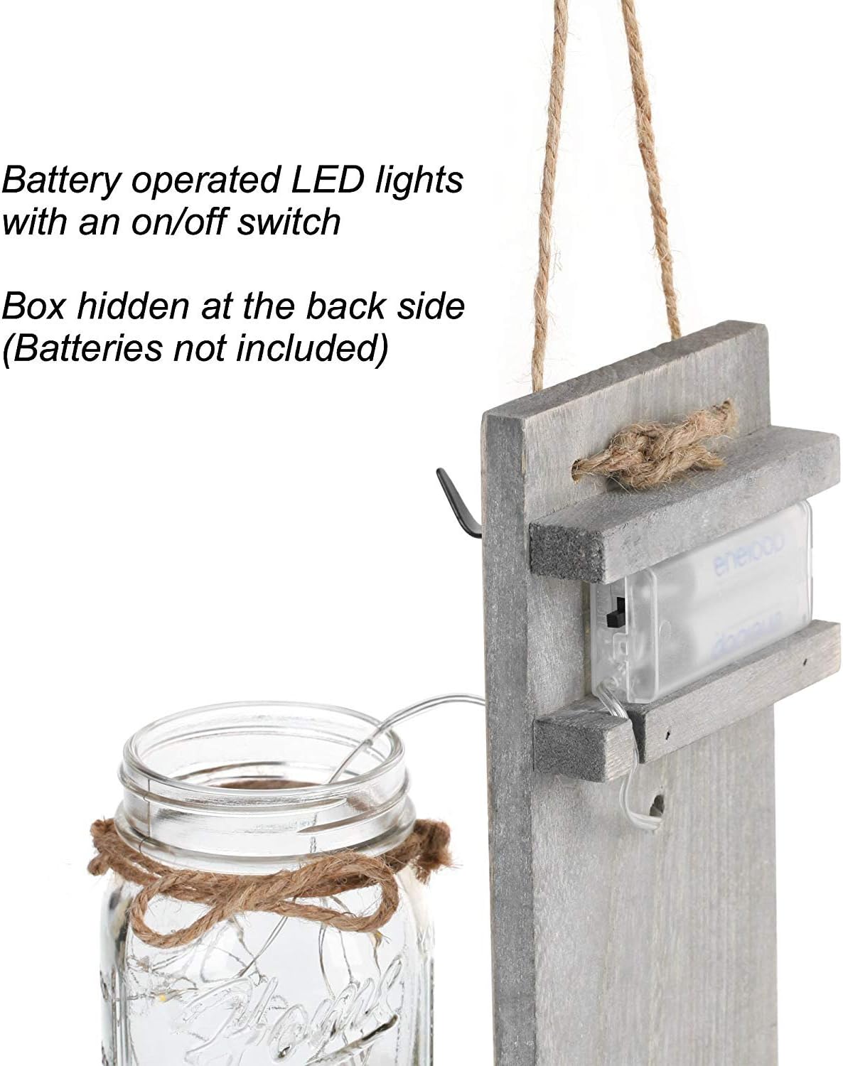 Rustic Wall Sconces - Mason Jars Sconce, Rustic Home Decor,Wrought Iron Hooks, Silk Hydrangea and LED Strip Lights Design 6 Hour Timer Home Decoration (Set of 2): Home & Kitchen
