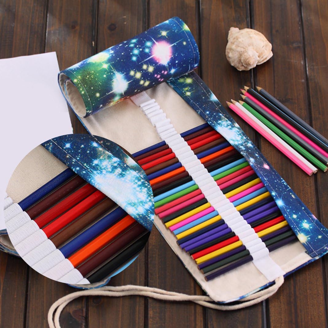 Asnlove Canvas Pencil Wrap, Roll Up Pencil Case Travel Drawing Pencils Holder Pouch Pocket Bag for School Office Art Sketch, 72 Colored Pencils