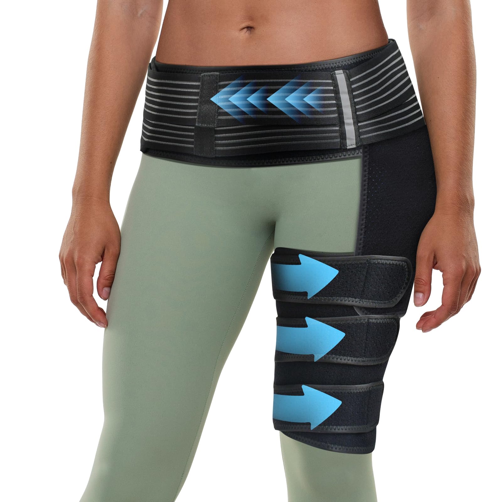 Photo 1 of Hip Brace for Women & Men - Sciatica Pain Relief & Groin Pull Compression Wrap, Adjustable Hamstring Compression Sleeve Support for Hip Pain, Groin Injury, Pulled Thigh (L Size, Left/Right Leg)