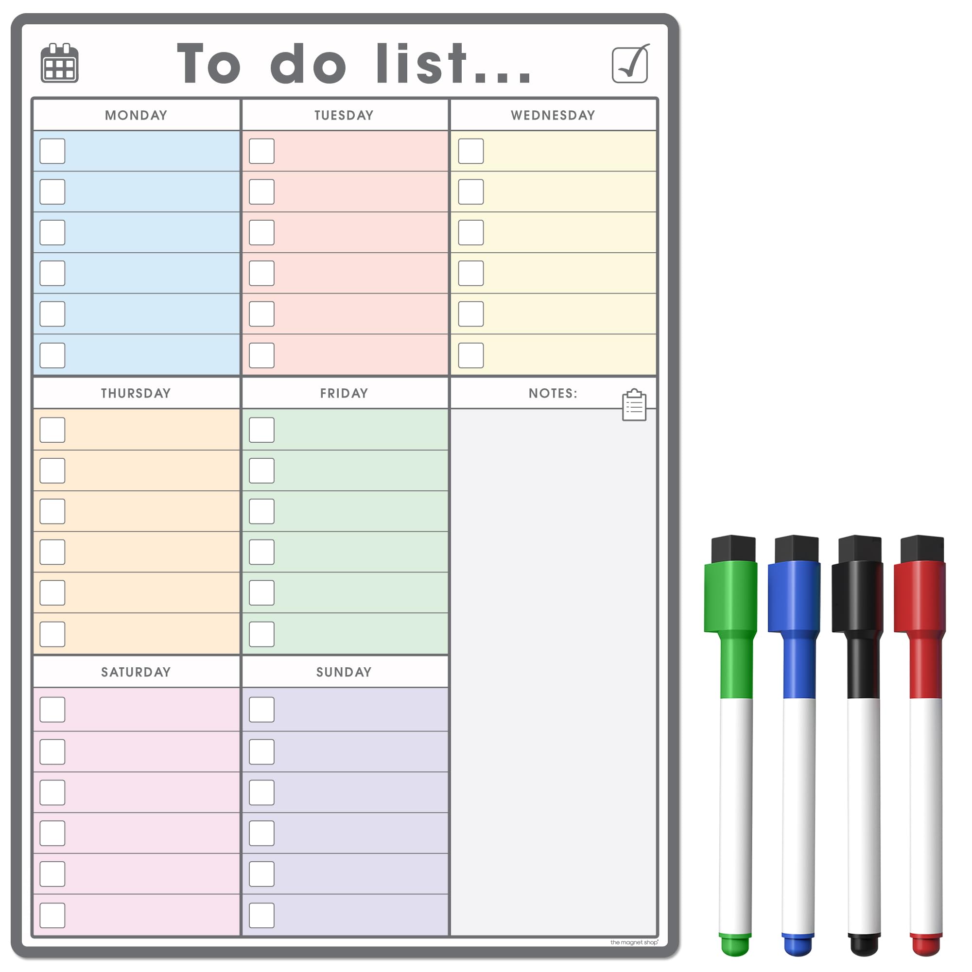 MagnetShop Magnetic to Do List and Weekly Planner A3 | Organise Your Chores, Housework, Office and Business Tasks with Our Dry Wipe Boards | 4 Free Magnetic Dry Erase Pens! (Colour Style 1, A3)