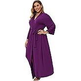 Women's Plus Size Cotton Kimono Robes Soft Long Knit Bathrobes Lightweight Sleepwear V-Neck Ladies Loungewear