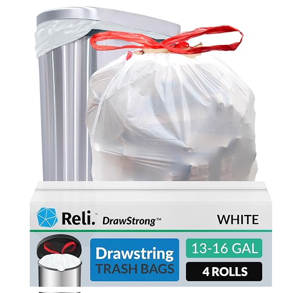 RELI. TALL KITCHEN DRAWSTRING TRASH BAGS 13 GALLON | 500 COUNT BULK | KITCHEN GARBAGE BAGS | WHITE | 13 GALLON – 16 GAL CAPACITY