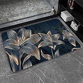 ZHUZHISHAN Diatomaceous Earth Bath Mat,Abstract Dark Flowers in Golden line Non-Slip Volume Super Absorbent Fast Drying for Bathroom Kitchen mat,Eco-Friendly Easy to Clean 16×24Inch (40 * 60cm)