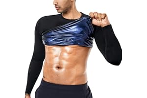 BODYSUNER Sauna Sweat Suits Shirt Waist Trainer for Men Compression Vest Workout Gym Clothes Sweat Enhancer Long Sleeve