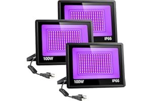 SHGPODA 3 Pack 100W LED Black Lights Flood Light, Blacklights with 180 LEDs, IP66 Waterproof Blacklight Floodlight with Plug Switch for Neon Glow for Party, Halloween, Fluorescent Poster, Body Paint