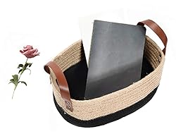 Small Cotton Rope Basket with Handles, Oval Woven
