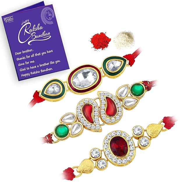 Sukkhi Elegant Gold Plated Austrian Diamond Rakhi Combo (Set of 3) with
