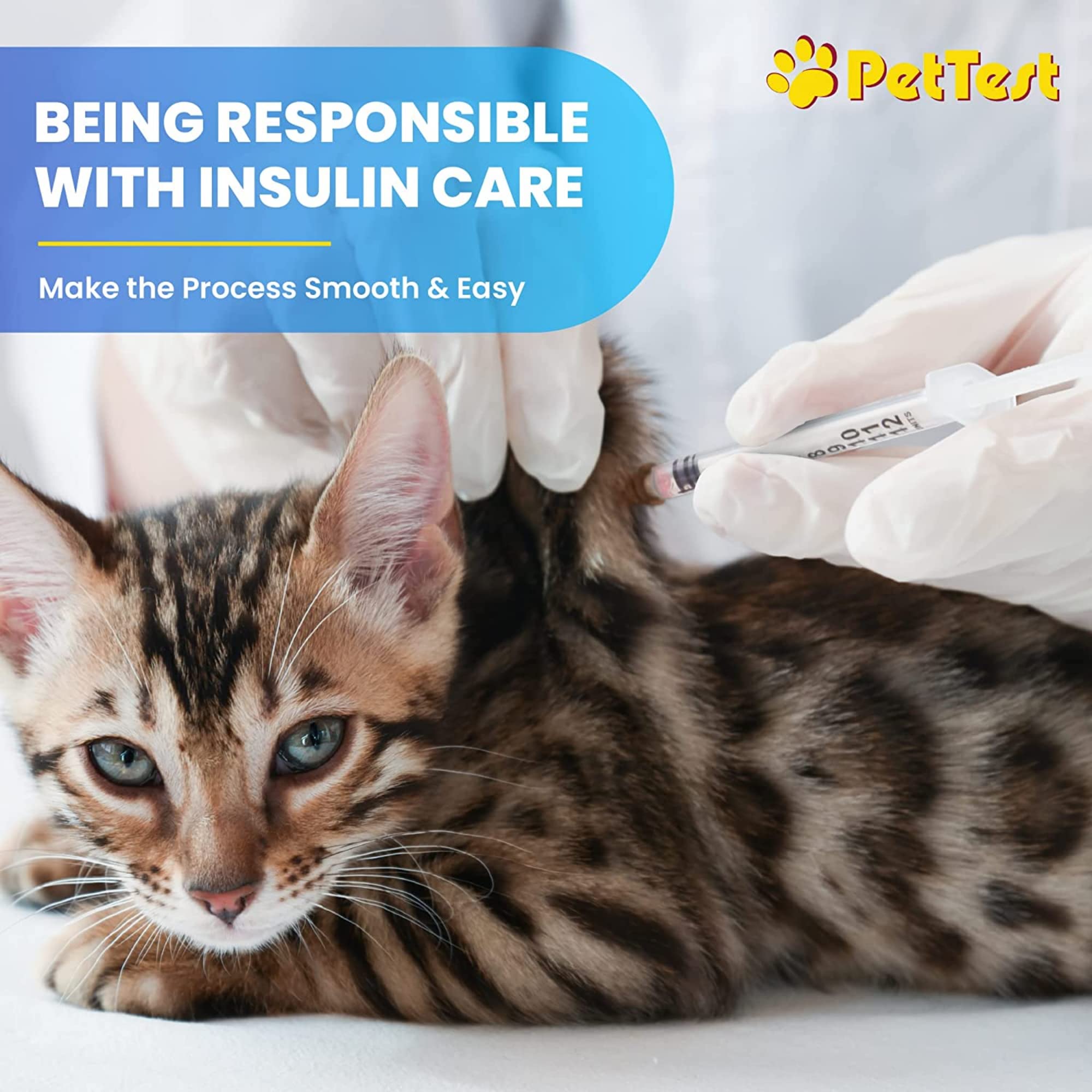 PetTest U-40 Pet Insulin Syringes 0.5CC 31G, 5/16 Inch Long Needles, Comfortable Thin 31 Gauge, For Cats and Dogs, Pets Diabetic Supplies, 100 Pack