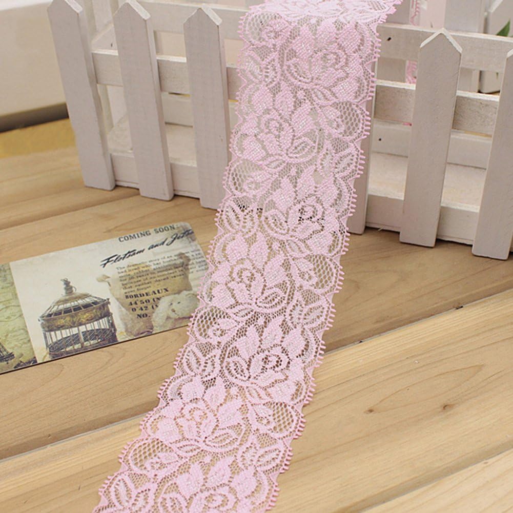 Zgonq Elastic Lace Trim Flower Stretch Ribbon Sewing Strap Dress Skirt Clothes Handicrafts Decor DIY Wrap (Pink, 1 m)
