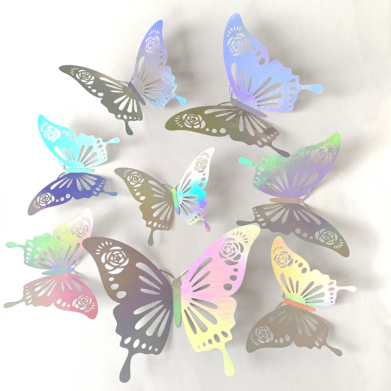 3D Butterfly Wall Decor,24PCS Removable Hollow Butterfly Wall Stickers,Shiny Silver Butterfly Wall Decals for Home Kids Room Living Room Bedroom and Wedding Party Wall Decorations (E)