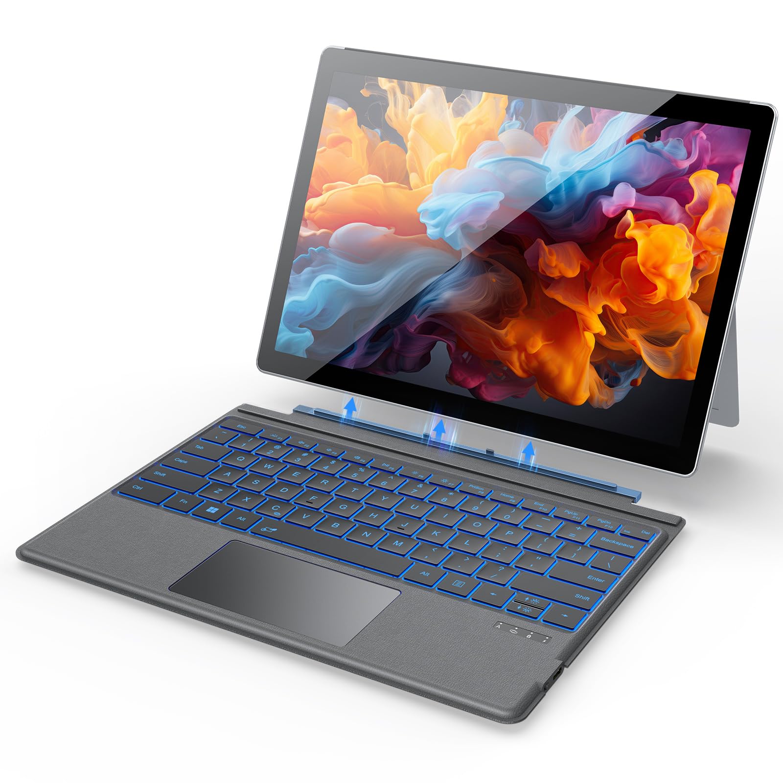 Photo 1 of OMOTON Bluetooth Keyboard Compatible with Microsoft Surface Pro 7/7+/6/5/4/3, Ultra-Slim Keyboard Type Cover with Touchpad, 7 Colors Backlit, Rechargeable and Wireless, Grey