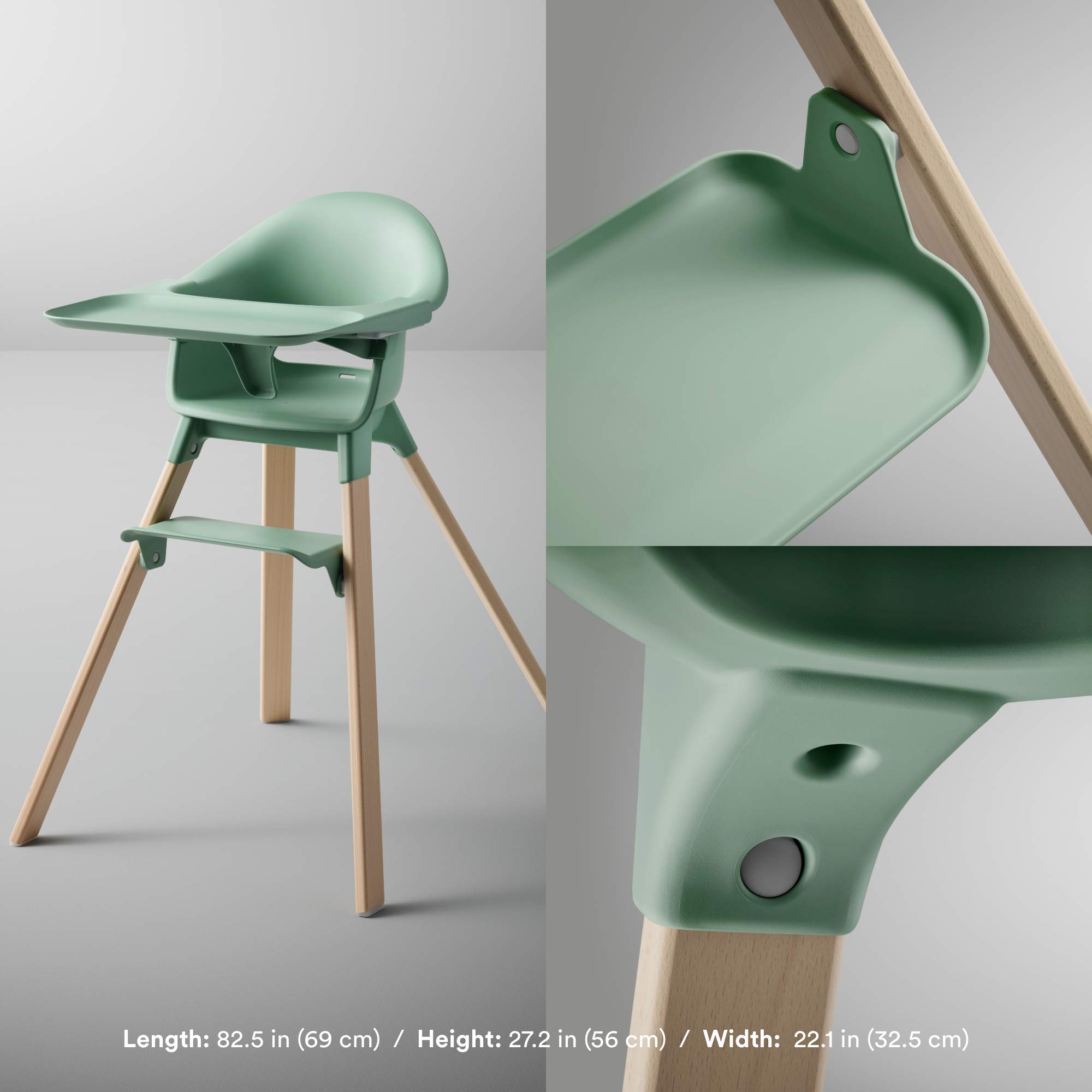 Stokke Clikk High Chair, Clover Green - All-in-One High Chair with Tray + Harness - Light, Durable & Travel Friendly - Ergonomic with Adjustable Features - Best for 6-36 Months or Up to 33 lbs