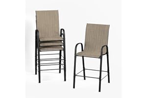 VONZOY Outdoor Bar Stools Set of 4,Patio Bar Stools with High Back，All-Weather Textilene Bar Height Patio Chairs for Backyard Garden Lawn（Brown）