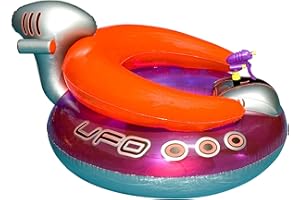 SWIMLINE ORIGINAL Inflatable UFO Spaceship Pool Float Ride On With Fun Constant Flow Laser Ray Gun Water Squirter For Kids | Cool Retro Style | For Beach Ocean Pool Lake | Extra Thick Large Floatie