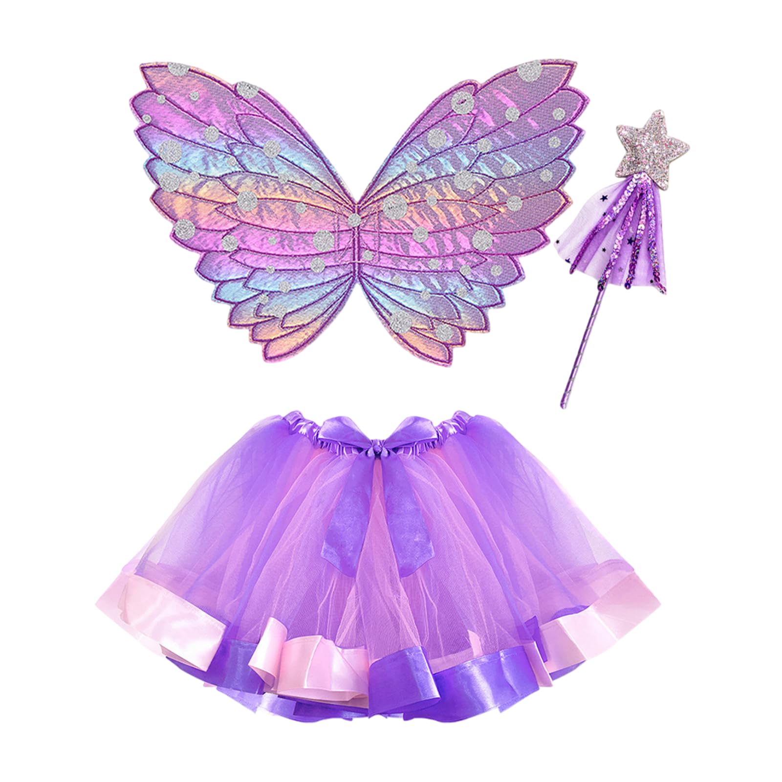 GWAWG Kids Butterfly Wings Costume Set Fairy Wings Fancy Dress Up Cape Princess Fairy Butterfly Wings Set for Girls Tutu Wand Princess Fairy Costume with Tutu Skirt Girls for Halloween (Purple)