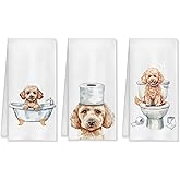 HUGANE Funny Poodle Bathroom Hand Towels Set of 3, Poodle Decor Hand Towels for Bathroom, Poodle Mom Gifts, Gifts for Poodle Lovers, Kids Bathroom Decor, Dog Bathroom Decor, 16x24 Inch