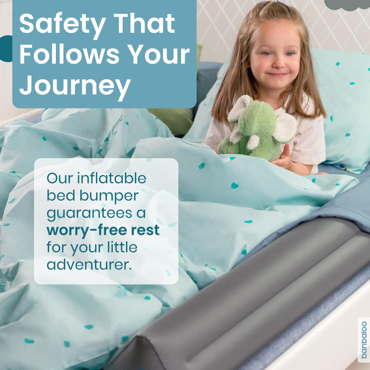 BANBALOO - 2-Pack Inflatable Bed Bumper for Children - Child Fall Protection, Inflatable Travel Bed Rail, for fold-Away, Single, Double, Queen Size, King Size and Montessori beds