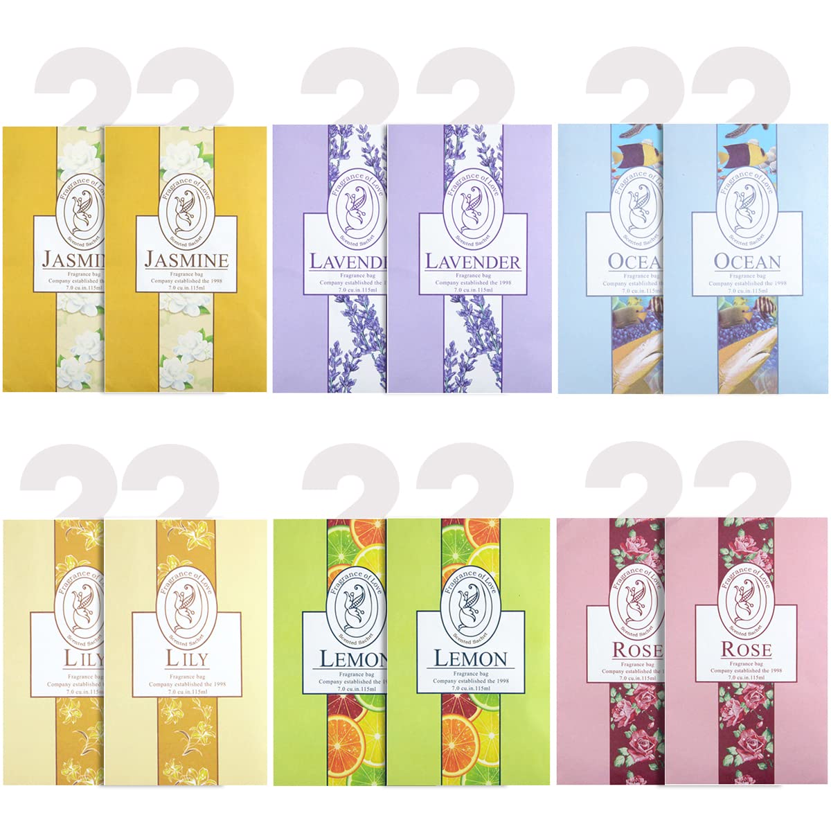 12 Pack Fragrance Sachet Bags, Natural Moth Repellent, Lavender Bags, Wardrobe Fresheners Hanging for Drawers Closets, Rooms, Wardrobes, Bathrooms,Cars(Jasmine, Rose, Lavender, Lily, Ocean, lemon)