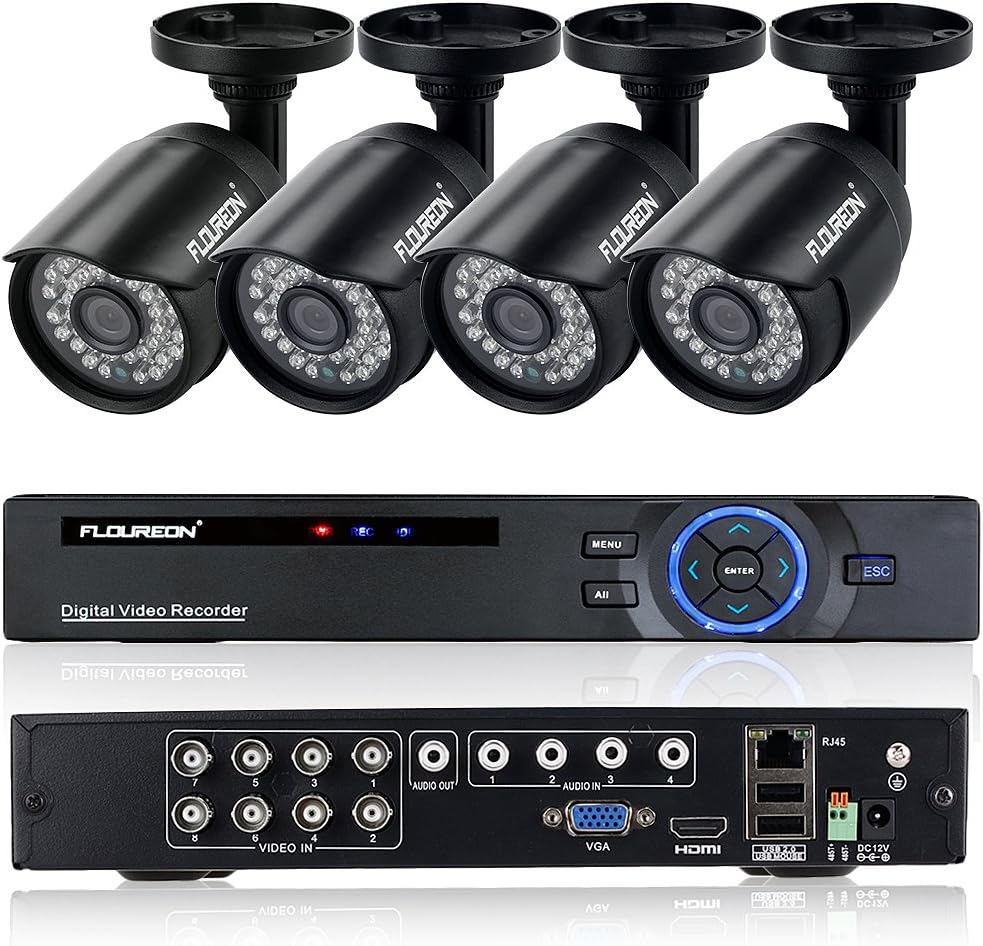 FLOUREON CCTV 8CH AHD 1080N CCTV DVR Recorder with 4x 1500TVL 720P 1.0MP Night Vision Security