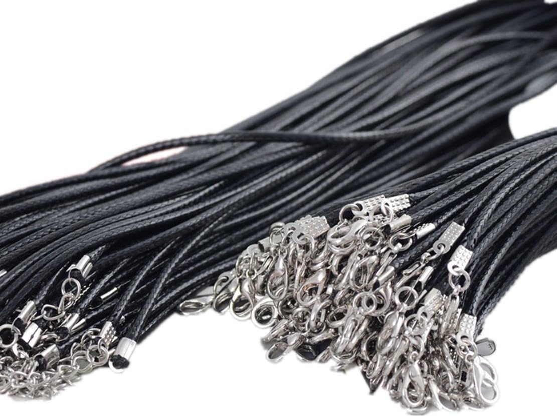 24''Black 2.0mm Necklace Cord Imitation Leather Rope with Clasp for DIY Bracelet Necklaces Pendants Jewelry Making Accessories 50Pcs