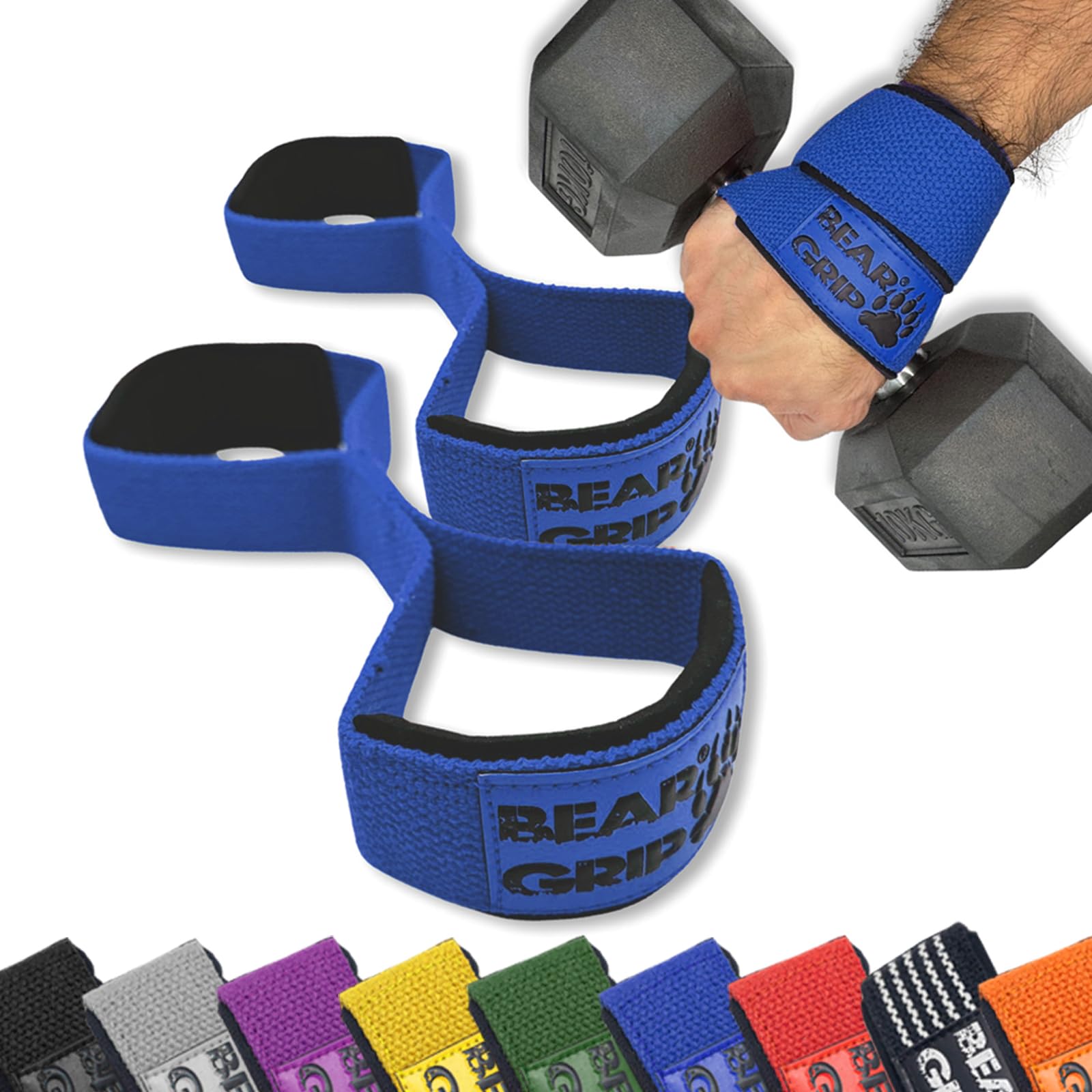 BEAR GRIP - Premium Figure 8 weight lifting straps (sold in pairs) (Blue)