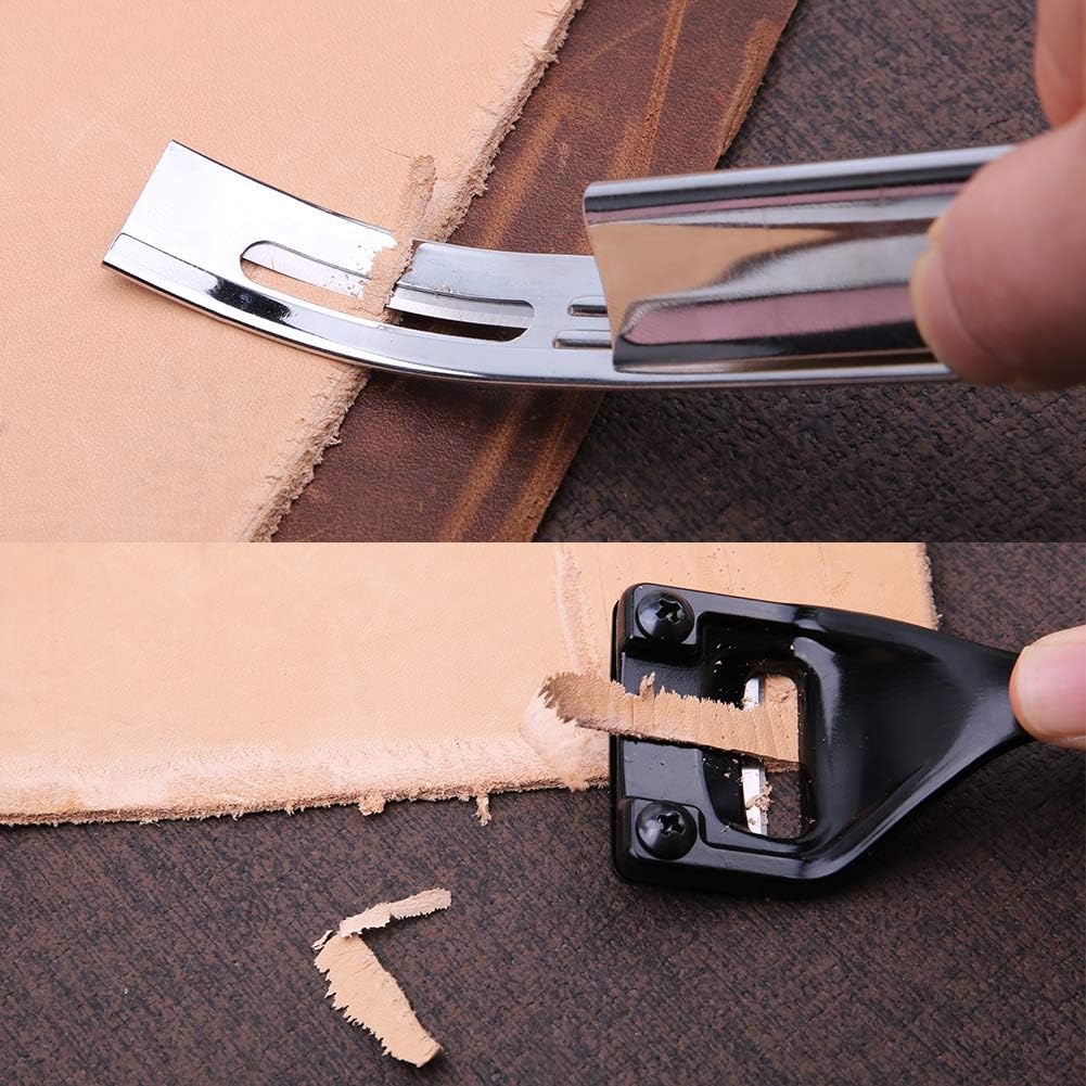 19 Pcs Metal Leather Skiver Set, Convenient Leather Working Tool with 3 Pieces Sharp Skiver, 16 Pieces Replaceable Skiver Blades for Leather Craft DIY, Leather Making
