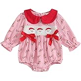 KMBANGI Toddler Newborn Baby Girl Christmas Smocked Romper Santa Claus Candy Cane Onesie Shirts Peter Pan Bodysuit Fall 0-18M