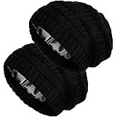 2 Pack Satin Lined Knitted Beanie Hats for Women Winter Warm Stretch Slouch Cable Beanie with Satin Silk Lining