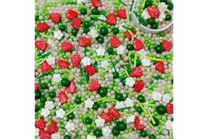 EPHVODI Strawberry Sprinkles Edible Flower Geen and Pink Spring Sprinkles Strawberry Shortcake Cake Decorations Cookie Cake Topper Cupcake Baking Ice Cream Decorating