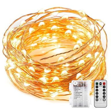 LTETTES 5 Meters 50 LED Battery Powered Warm White Copper LED Decorative Fairy String Lights - Waterproof + 8 Mode Functions + Remote