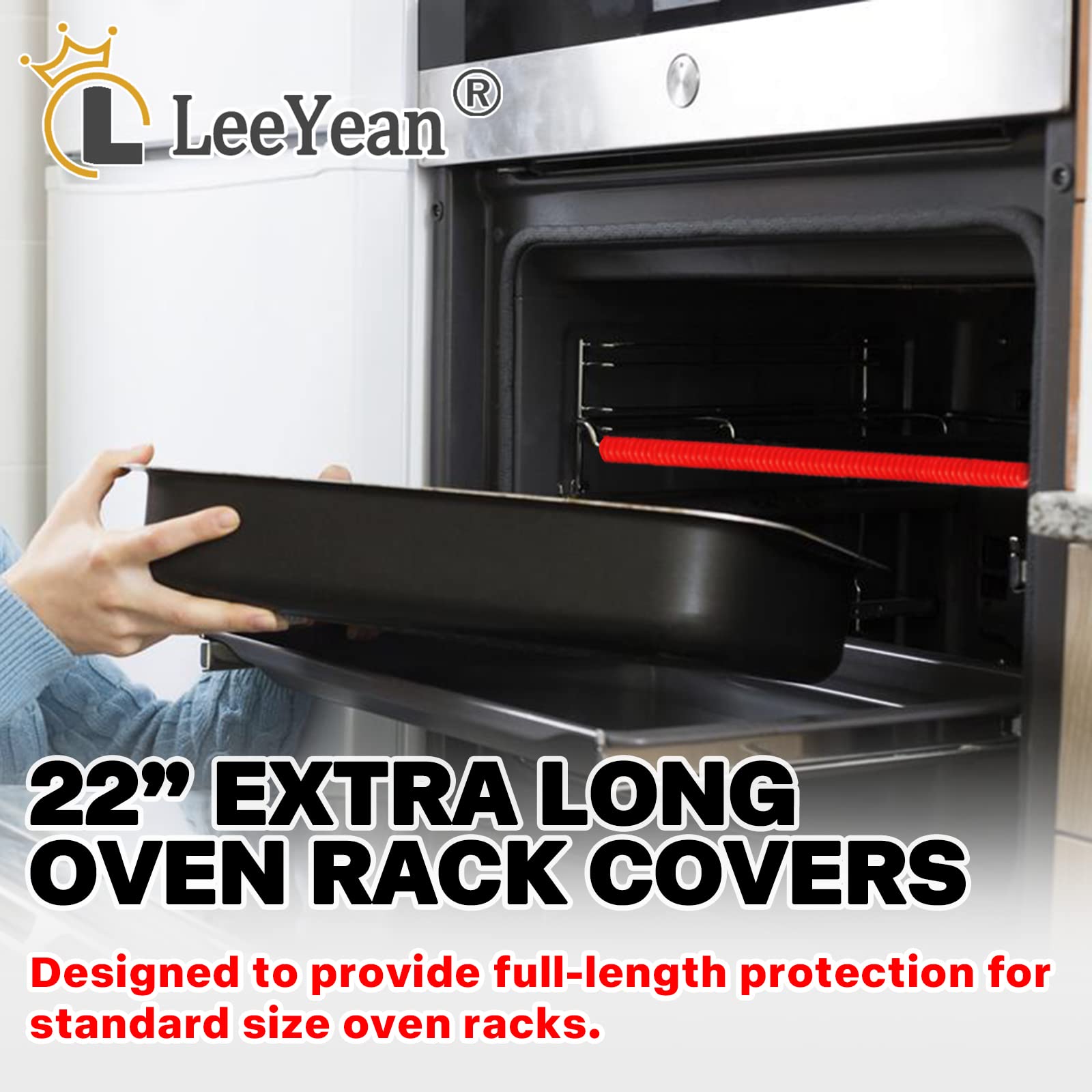 Oven Rack Shields Extra Long 22 Inch, 2 Pack Heat Resistant Oven Guards for Racks, Silicone Oven Rack Edge Protector, Full Length Fit on Standard-Sized Ovens, Prevents Hand and Arm Burns