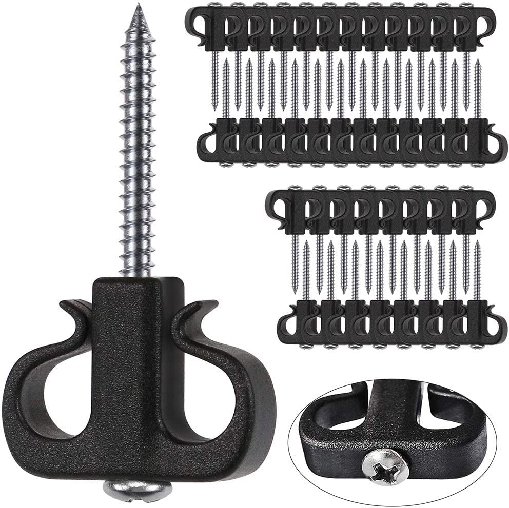 BeneLabel 40pcs Christmas Light Hook Screw-in Dual Hanger for Outdoor Garden Hanging Plant, String Wire, Cups, Kitchen Utensils 4.8cm / 26lbs, Black