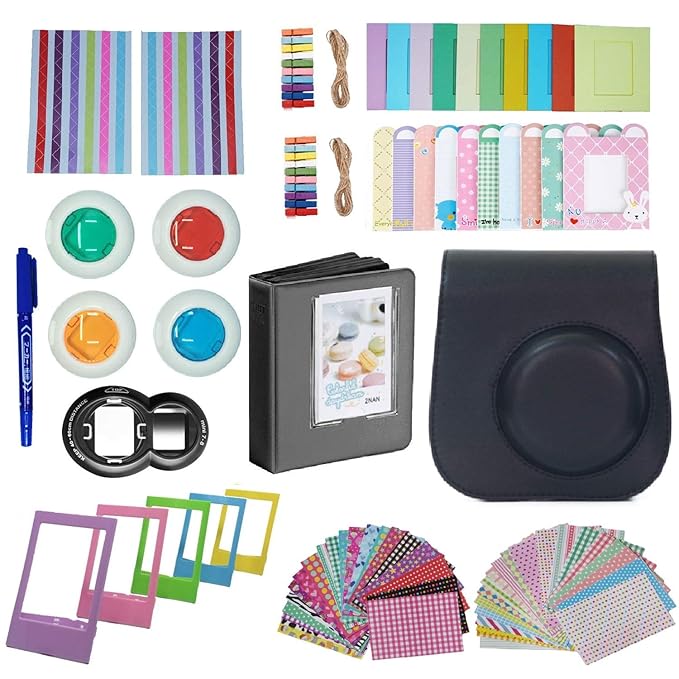 FollowSun 10 in 1 Sofortbildkameras Zubehör für Fujifilm Instax Mini 8 8+ 9 beinhältet Tasche schwarz/Album/Selfie Lense/Farb