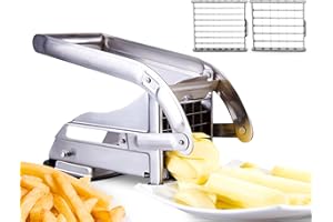 ICO Stainless Steel 2-Blade French Fry Potato Cutter, No-Slip Suction Base, Perfect for use with Air Fryer