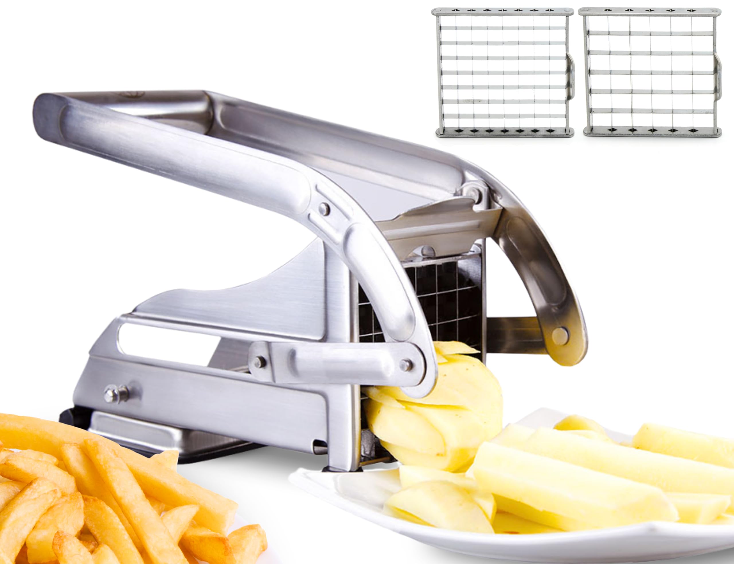 ICO Stainless Steel Potato Chipper Premium Chip Cutter with 2 Stainless Steel Blades and Secure Suction Base for Homemade French Fry Cutter
