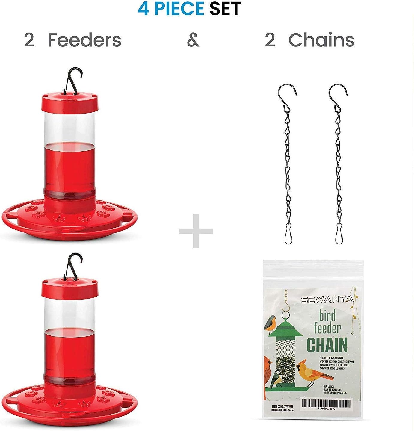 SEWANTA Hummingbird Feeders for Outdoors 16 Ounce - [Set of 2] First Nature Hummingbird Feeder Include, Perch with 10 Feeding Ports - Bundled with 2 Hanging Chains 9.5 Inch (4 Pcs Set) : Garden & Outdoor