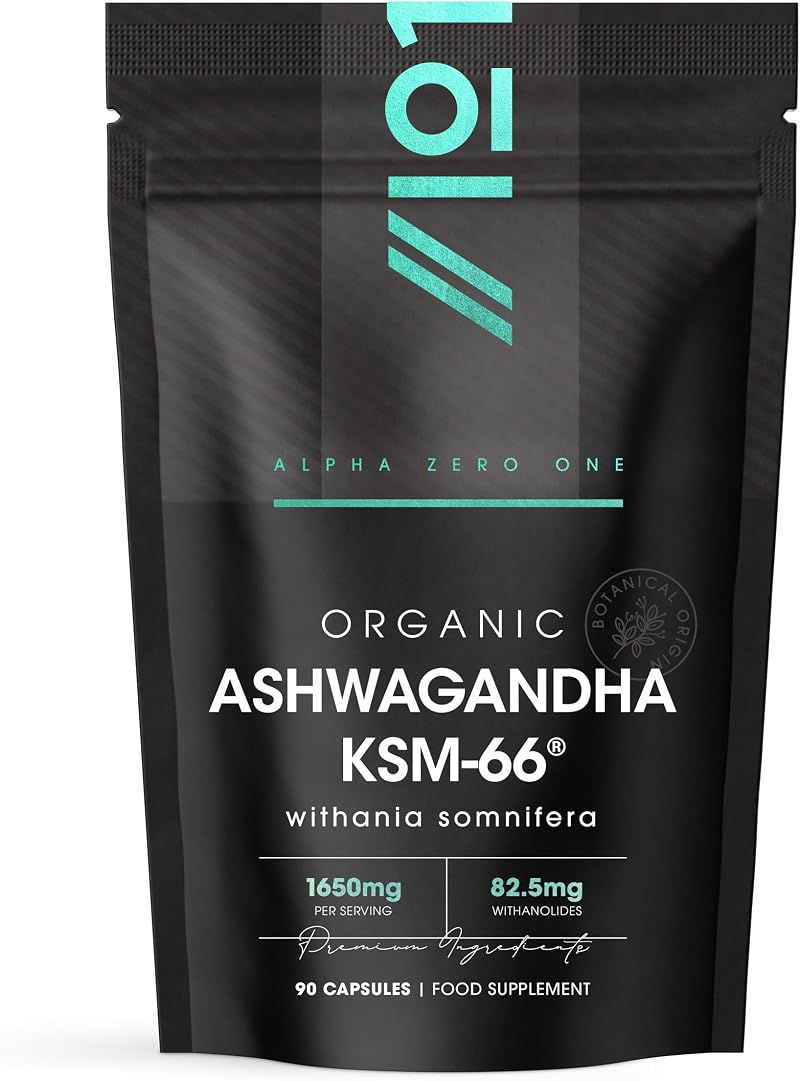 ALPHA01 Organic Ashwagandha KSM-66 1650mg 5% Withanolides with Black Pepper