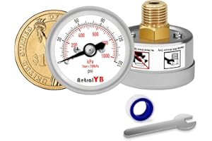 AetralYB 150Psi/1000Kpa Mini Pressure Gauge,Stainless Steel Housing,Brass Internal,1.2 Inch Dial,NPT 1/8" Back Mount,Dry Type, Lead-Free Material,for Air,Water,Oil Pressure Test