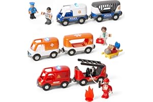 Giant bean 6pcs Magnetic Rescue Train Car Set with Sound & Light – 3 in1 Police, Fire & Ambulance Emergency Vehicles, Magneti