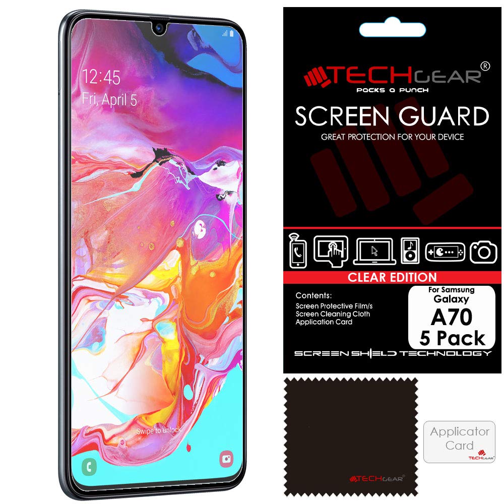 TECHGEAR [5 Pack] Screen Protectors Compatible with Samsung Galaxy A70, CLEAR LCD Screen Protectors Cover Guards