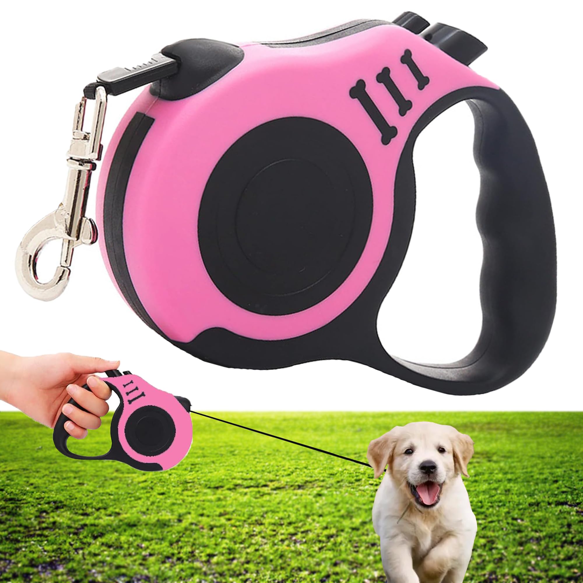 CINY Retractable Dog Lead - Extendable 5 m, Automatic Telescopic Pet Leash Pet Tractor Small And Medium Dog Cat Traction Rope, 360° Tangle Free, Easy One Button Brake (Couleur rose)