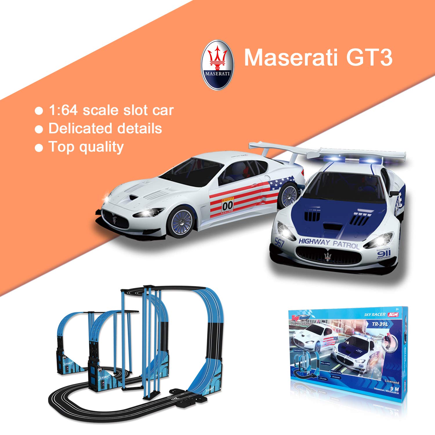 Sky Racer Slot car Race Set TR-39L 1:64 Scale