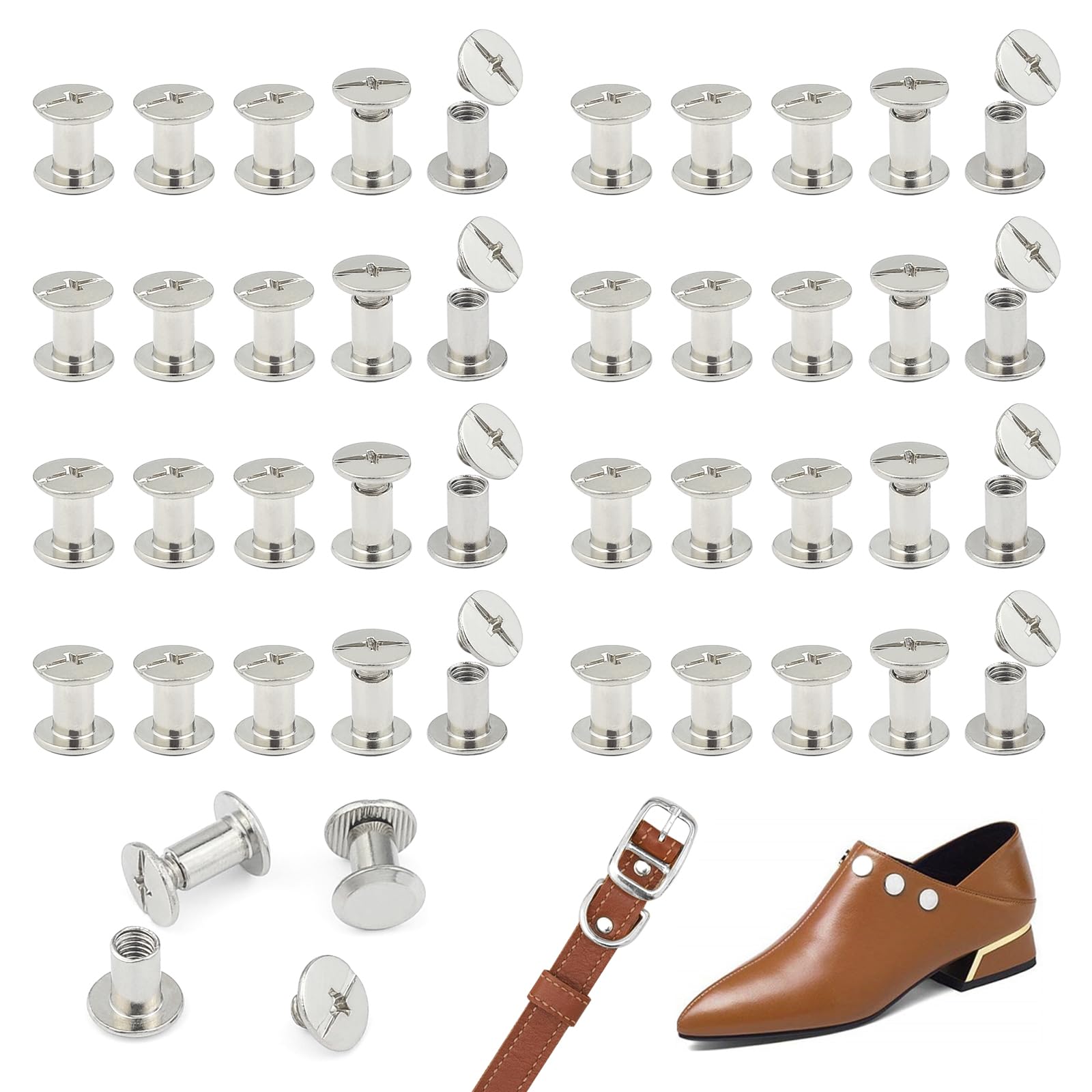 JJWNMLL 85 Set Chicago Screw Posts M5*8mm, Rivet Chicago Binding Screws, Metal Rivet Replacement Repair for Bags, Collar, Harness, Luggage, Purse, Dog Lead, Backpack, Belt - Silvery