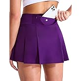 MIER Tennis Skirts for Women Pleated Golf Skirt with Liner Pocket High Waisted Athletic Skort for Running Workout Sports