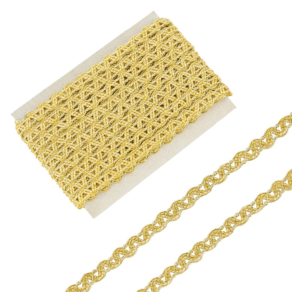 FINGERINSPIRE 10m Gold Metallic Braid Trim by The Yard 10mm Wide Polyester Ripple Gimp Braid Trim Edge Woven Braid Trim Decor Braid Ribbon for Sewing Upholstery Curtain Clothes Decoration