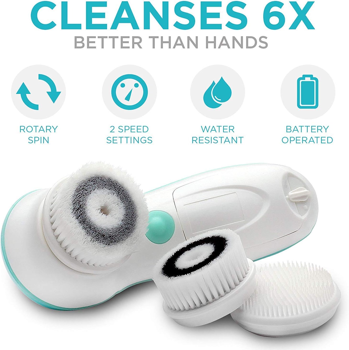 Waterproof Facial Cleansing Spin Brush Set with 3 Exfoliating Brush Heads - Complete Face Spa System by Fancii - Advanced Microdermabrasion for Gentle Exfoliation and Deep Scrubbing: Health & Personal Care