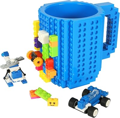 Lumsburry Build-on Brick Coffee Mug Blue Funny DIY Novelty Cup Gift