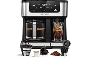 AIRMSEN 12-Cup Programmable Coffee Maker – Single Serve Machine for K-Cup Pods & Ground, 1000W Fast Brew, Delay Start, 2H Kee