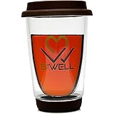B’WELL Glass Tumbler - Coffee Mug Tea Cup Double Walled Travel Mug To Go With Silicone Lid & Coaster - Drinking Glass Hot & Cold Beverages - Reusable Cup Dishwasher & Microwave Safe 12 Ounces (Brown)